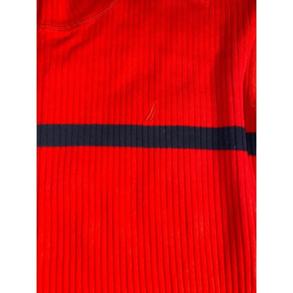 Nautica Sweater Mens 2XL Red Ribbed Solid Long Sleeve Mock Neck Embroidered Logo